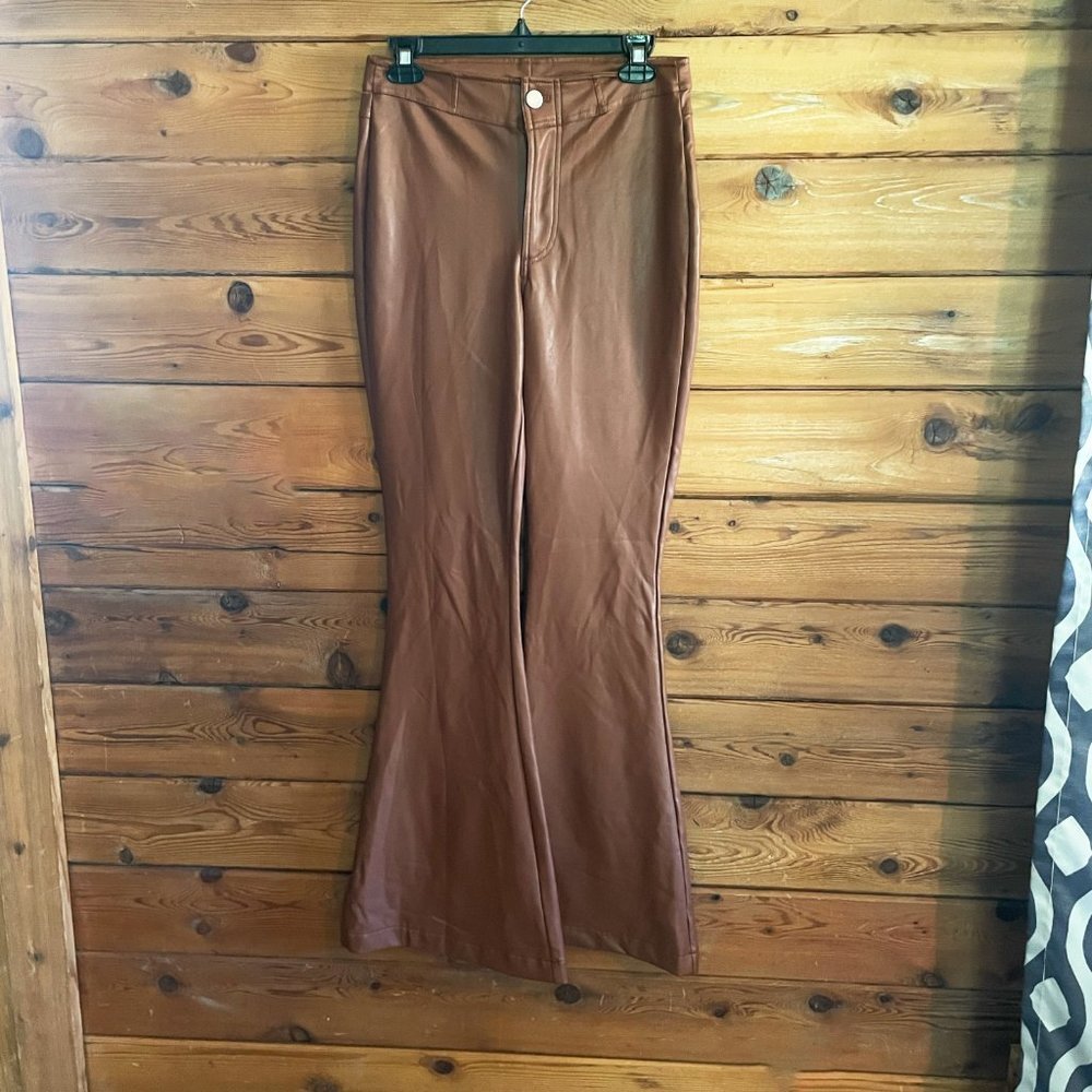 BBJ Redwood Leather (faux) Long Flare Pants NWOT